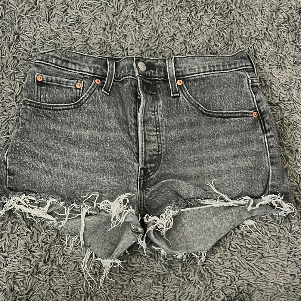 Levi's Black Jean Shorts Distressed Raw Hem